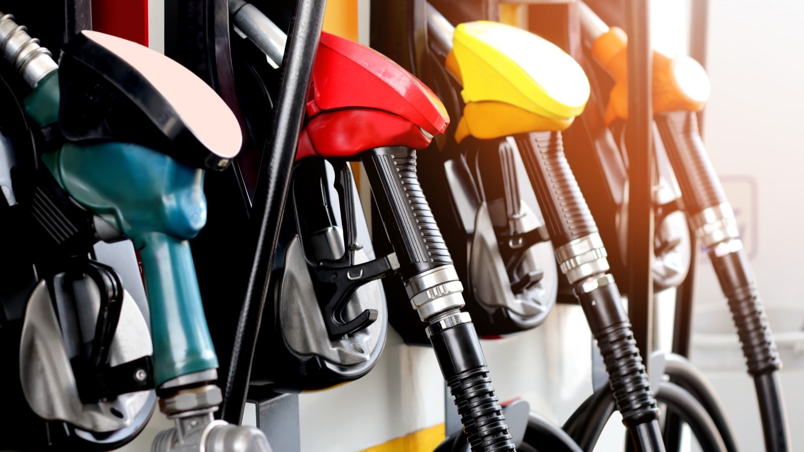 A row of gas pumps