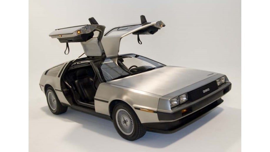 The 1982 DeLorean DMC-12 with its gullwing doors open