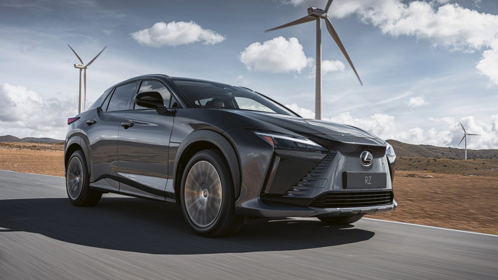 The 2023 Lexus RZ seen from a front quarter angle