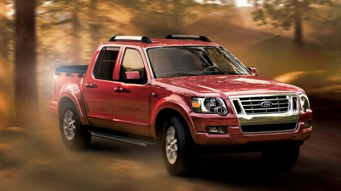 2010 Ford Explorer Sport Trac in red.