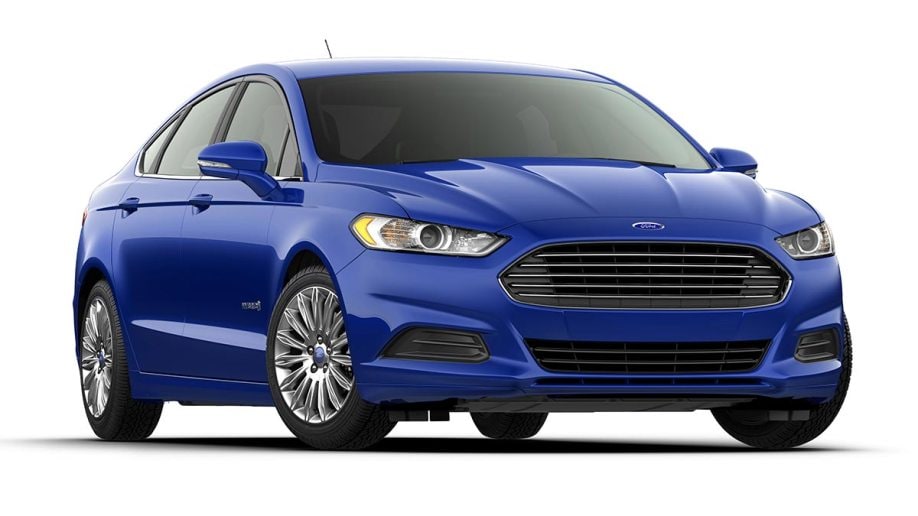 2013 Ford Fusion Hybrid in blue.
