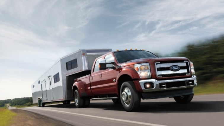 A 2016 Ford F250 towing