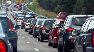 Cars idling in traffic