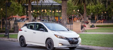 The 2023 Nissan Leaf seen from a front quarter angle