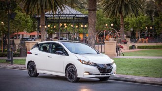 The 2023 Nissan Leaf seen from a front quarter angle