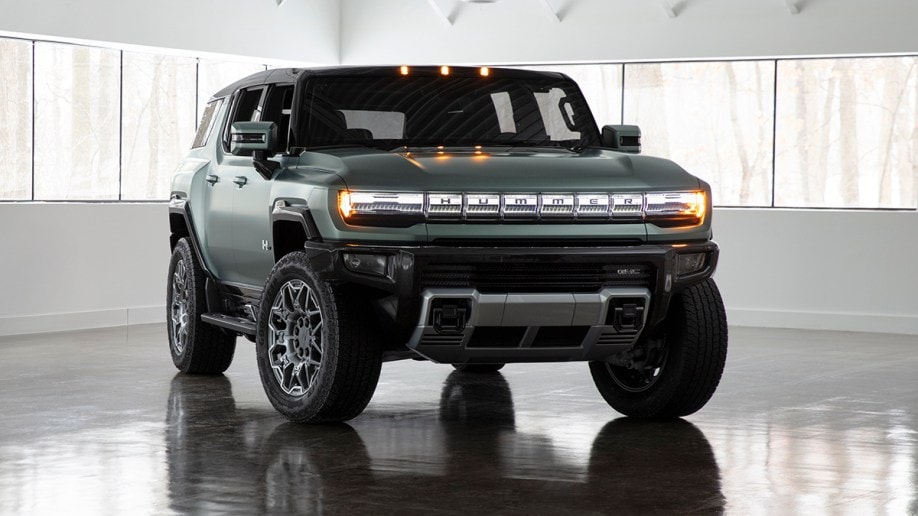 The 2023 GMC Hummer SUV seen from a front quarter angle