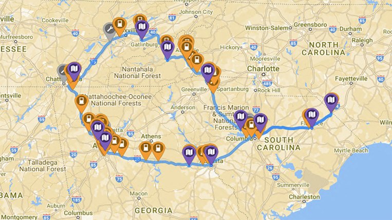 Charging locations for an EV road trip