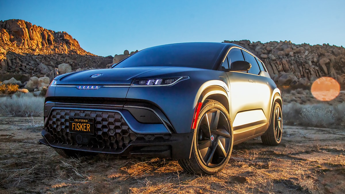 The Fisker Ocean seen from a front quarter angle