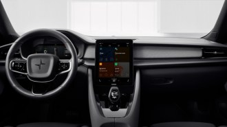 The cabin of the Polestar 2 features a huge portrait-oriented central touchscreen