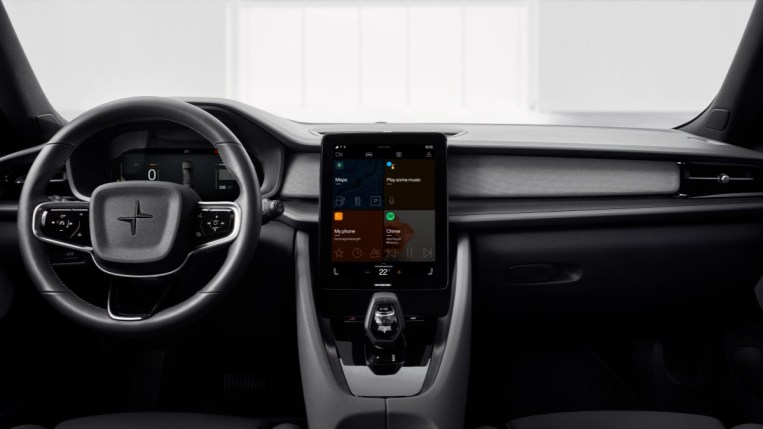 The Polestar 2's cabin has a large portrait-oriented center console.