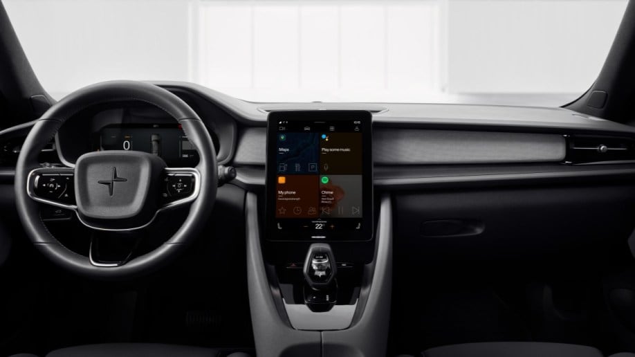 The cabin of the Polestar 2 features a huge portrait-oriented central touchscreen