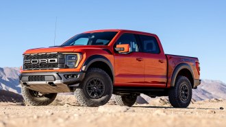2022 Ford F-150 Raptor in red.
