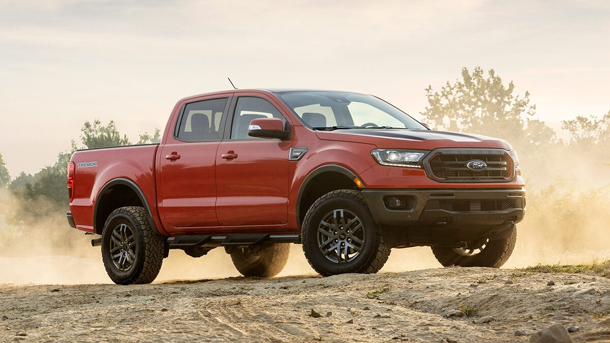 2022 Ford Ranger Tremor in red.