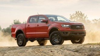 2022 Ford Ranger Tremor in red.