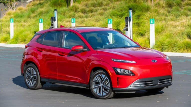 2022 Hyundai Kona Electric in red.