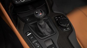 A closeup photo of the 6-speed shifter in the 2023 Toyota GR Supra.