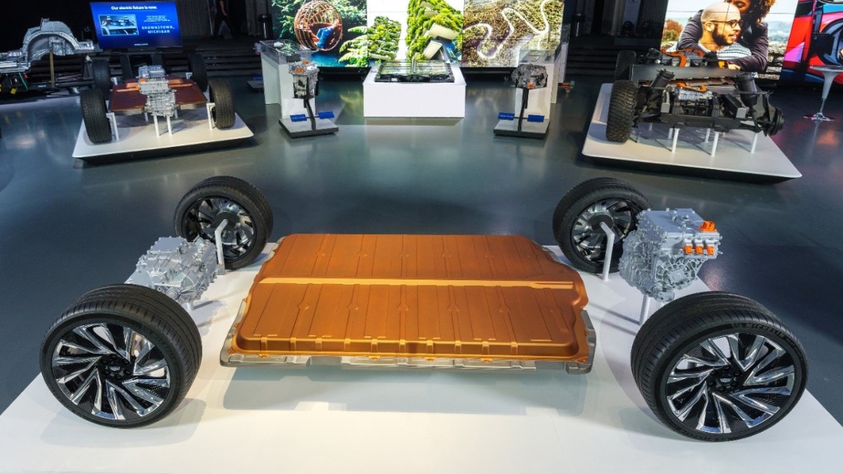 The GM Ultium electric vehicle platform, which puts the motors, electric battery, and suspension components of a car in a single unit