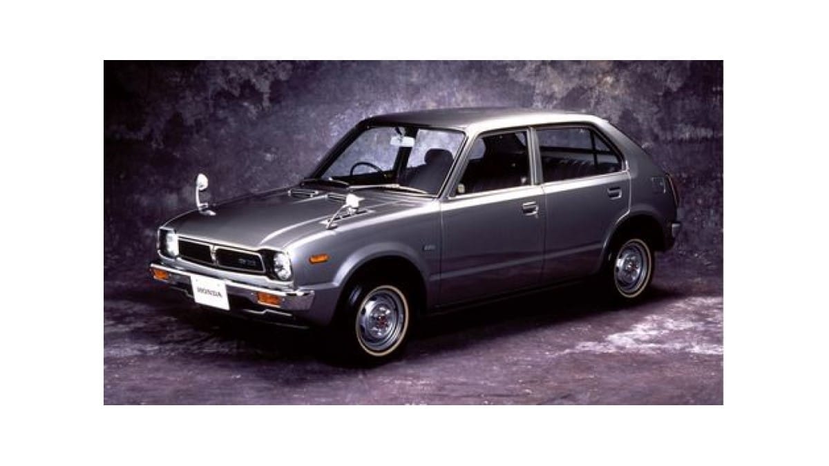 The first-generation Honda Civic in gray.