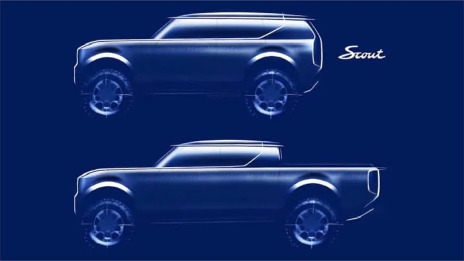 Two sketches of possible vehicles Volkswagen released when it announced the return of the Scout name. On top, we see a boxy SUV. Beneath, a similar pickup truck.
