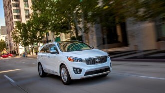 The 2016 Kia Sorento seen from a front quarter angle