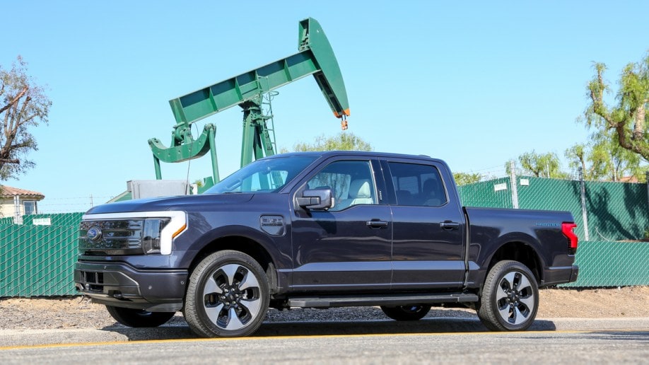 2022 Ford F-150 Lightning near pump jack