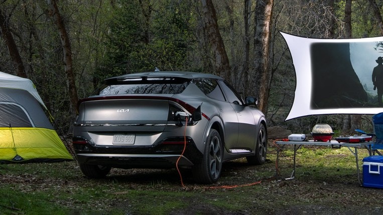 2022 Kia EV6 running a projector from the battery.