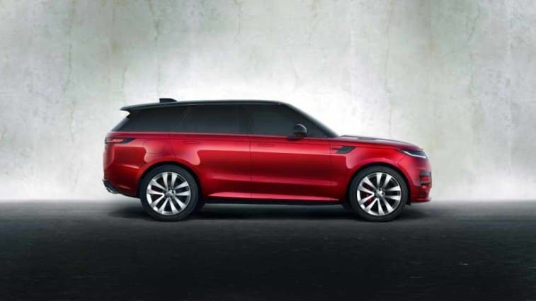 The 2023 Range Rover Sport in red, seen in profile