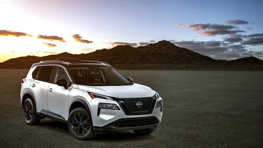 The 2023 Nissan Rogue midnight edition seen from a front quarter angle