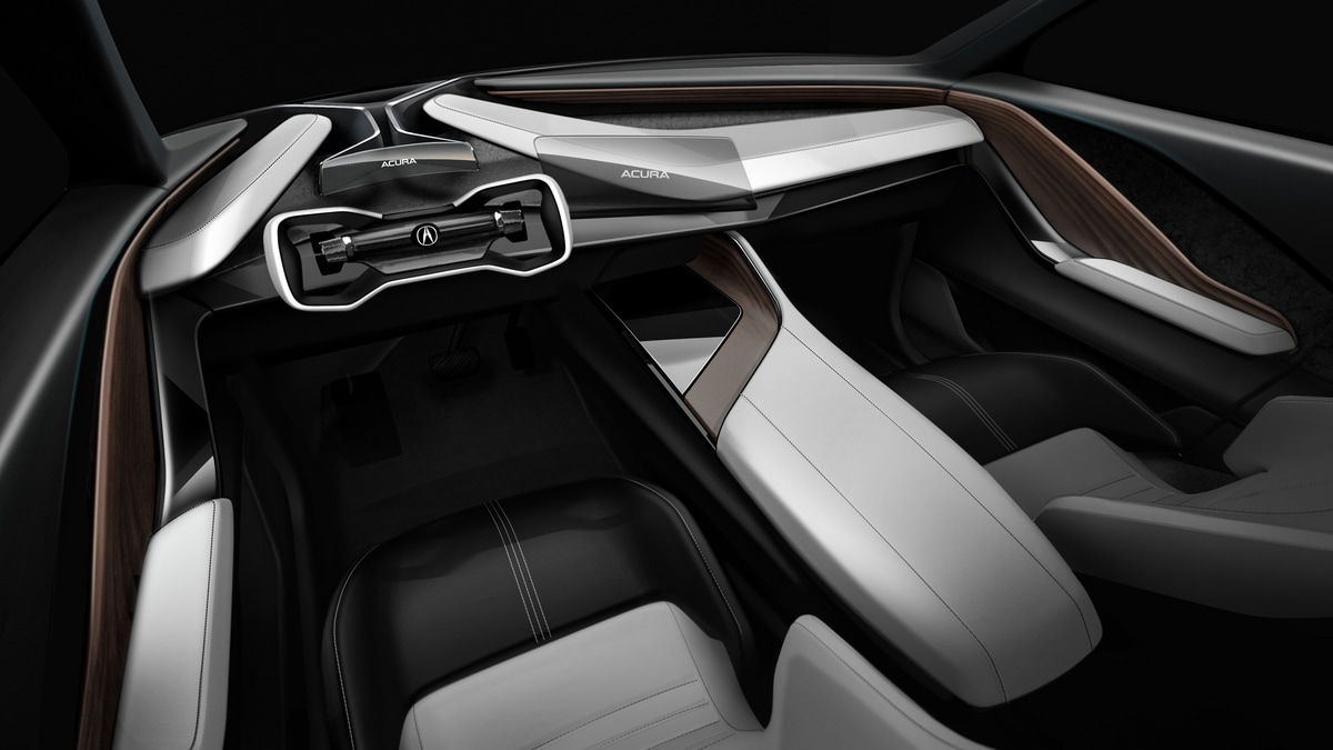 A sketch of the interior of the Acura Precision EV concept, complete with steering yoke