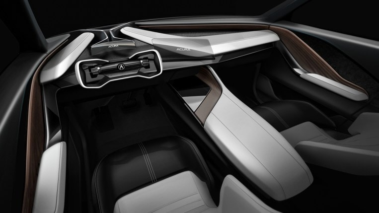 A sketch of the interior of the Acura Precision EV concept, complete with steering yoke