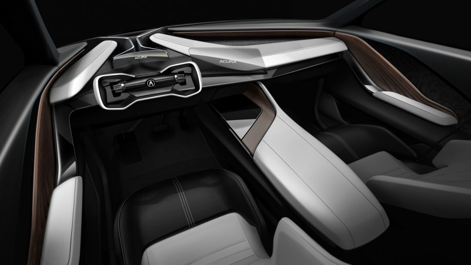 A sketch of the interior of the Acura Precision EV concept, complete with steering yoke