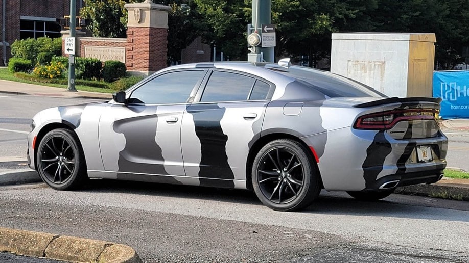 Gray camo pattern car wrap