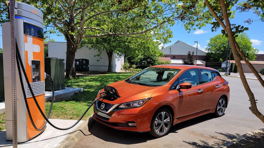2022 Nissan Leaf at public charging station