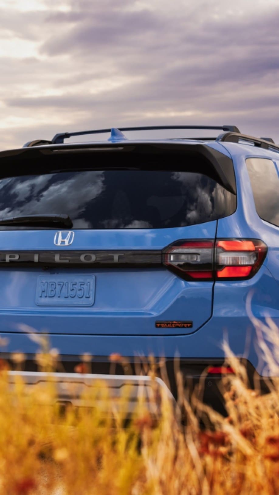 The 2023 Honda Pilot Trailsport seen from the rear with its darkened badging