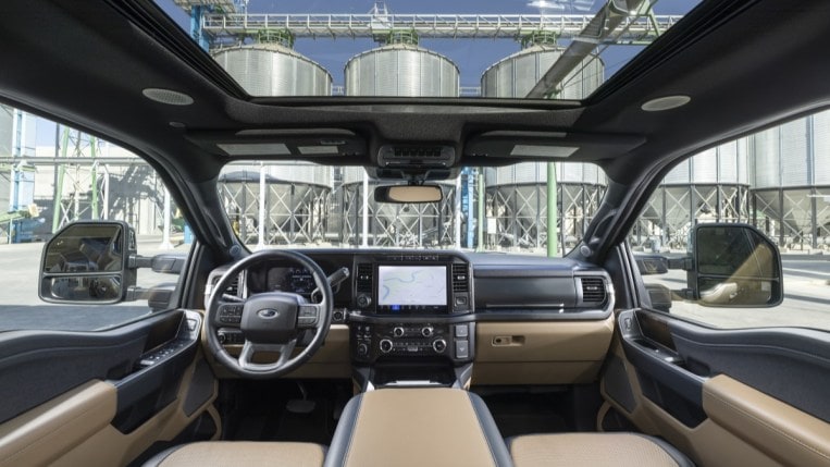 The cabin of the 2023 Ford F-350 Super Duty Lariat