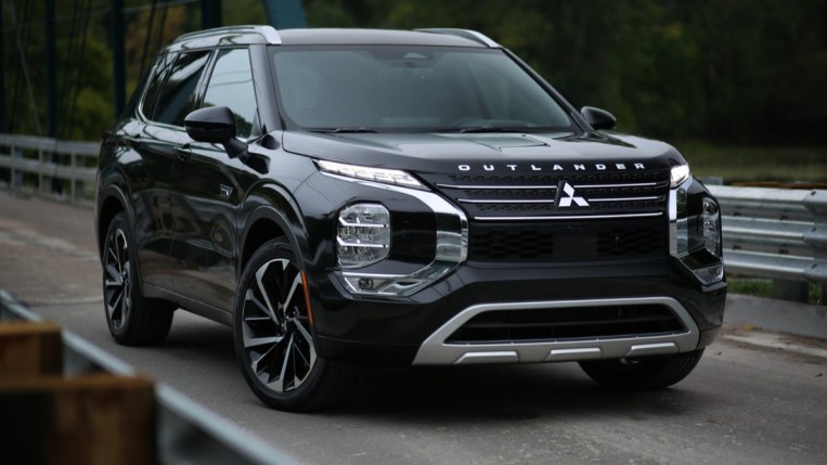 The 2023 Mitsubishi Outlander plug-in hybrid from a front quarter angle