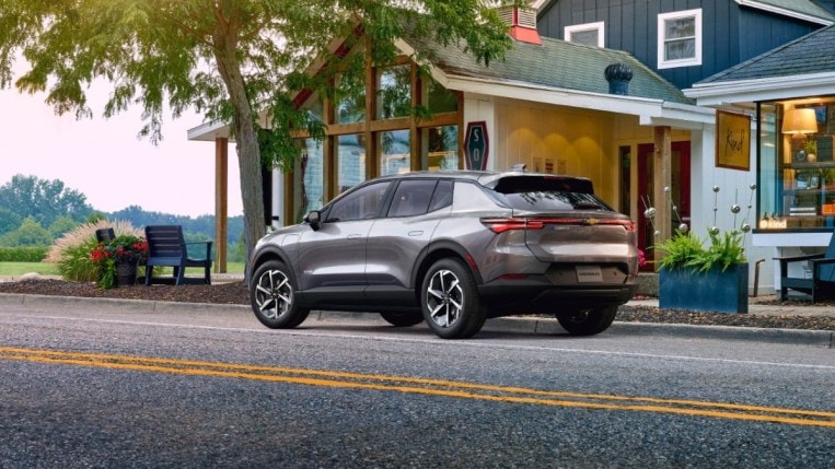 The 2024 Chevrolet Equinox EV seen from a rear quarter angle