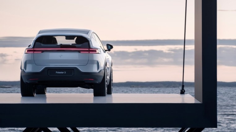 A teaser shot showing the Polestar 3 from the rear