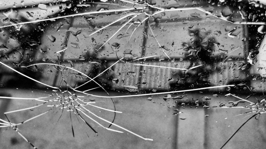 Car windshield with cracks