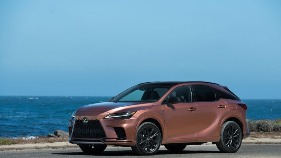 The 2023 Lexus RX from a front quarter angle in Copper Crest