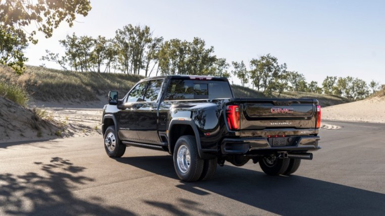 The 2024 GMC Sierra HD Denali from a rear angle
