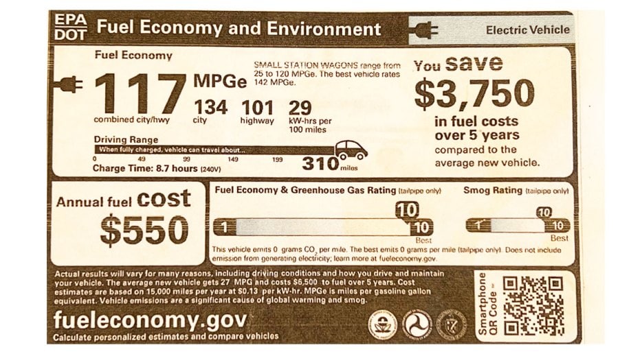 MPGe label on 2022 Kia EV6 GT Line