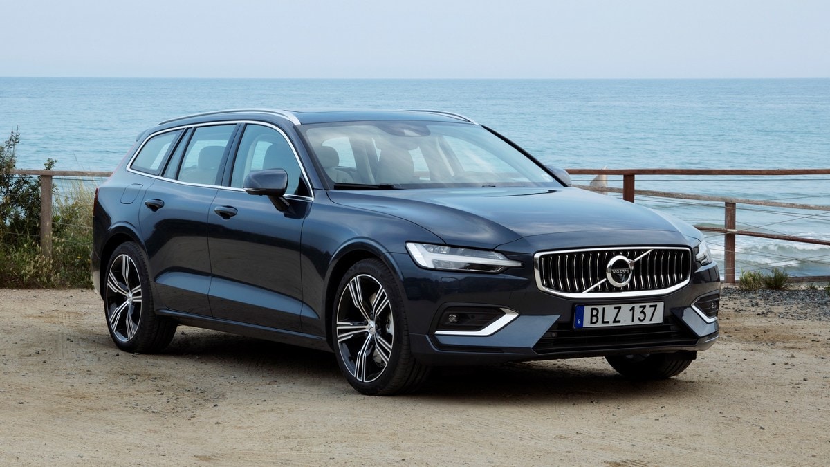 Blue 2018 Volvo V60 near ocean