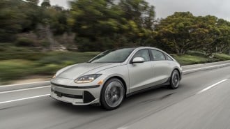 The 2023 Hyundai Ioniq 6 seen from a front quarter angle