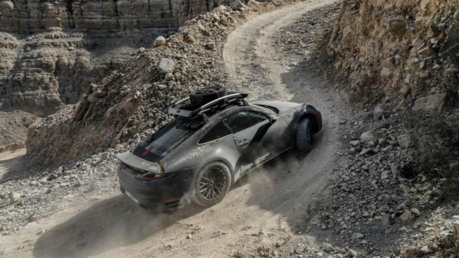 The 2023 Porsche 911 Dakar seen in mountain testing