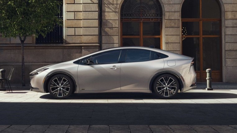 Side view of the redesigned 2023 Toyota Prius