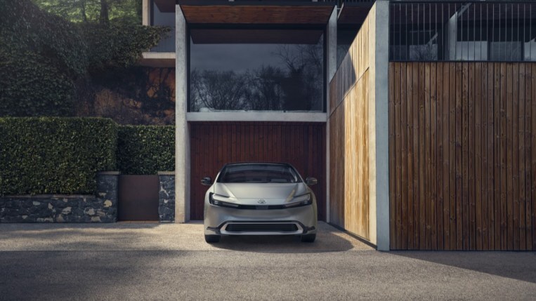 The 2023 Toyota Prius seen from head on