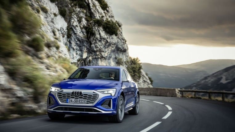 The 2024 Audi Q8 e-tron Sportback from a front quarter angle