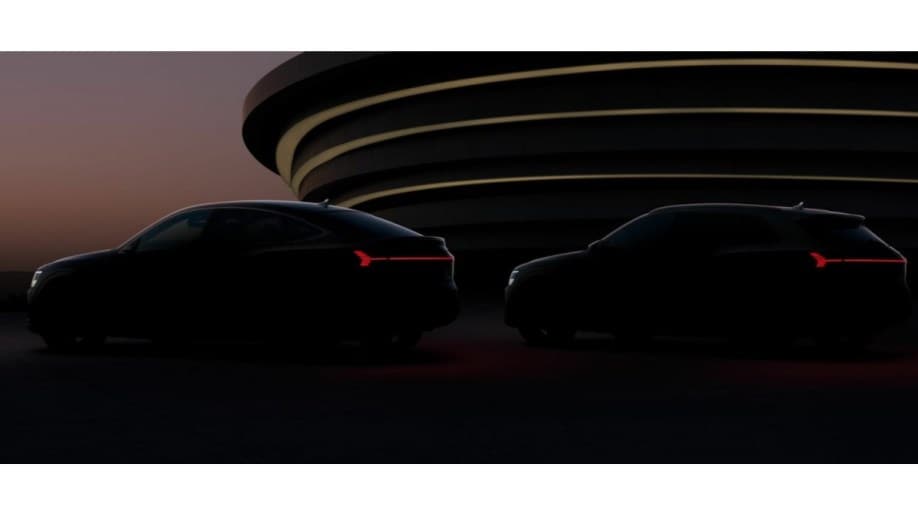 A teaser image released by Audi showing the outlines of its upcoming Q8 e-tron and Q8 e-tron Sportback SUVs