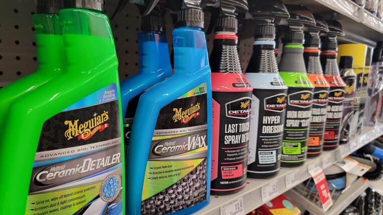 A selection of Meguiar car cleaning products.